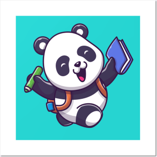 Cute Panda Holding Book And Pen Cartoon Posters and Art